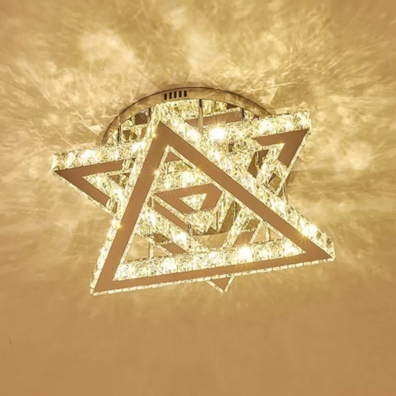Clear Crystal Triangle Ceiling Fixture Modernity LED Flush Mount Lamp with Tiered Design for Bedroom