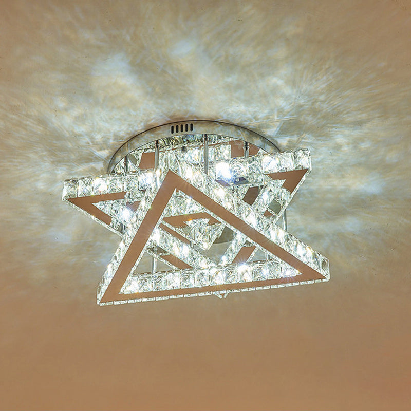 Clear Crystal Triangle Ceiling Fixture Modernity LED Flush Mount Lamp with Tiered Design for Bedroom