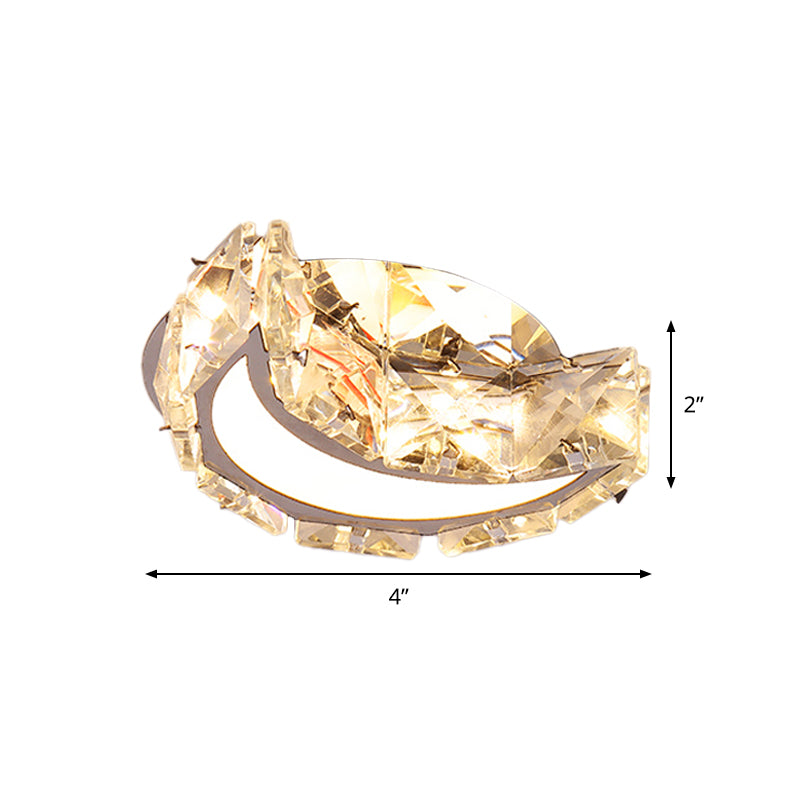 Simple Moon Flushmount Lighting Clear Faceted Crystal LED Hallway Close to Ceiling Light in Stainless-Steel