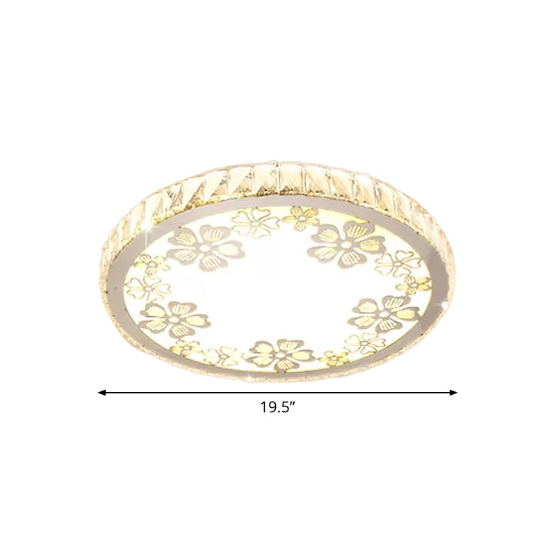 Crystal Round Ceiling Fixture Modernist LED White Flush Light in Warm/White Light with Butterfly/Petal Pattern