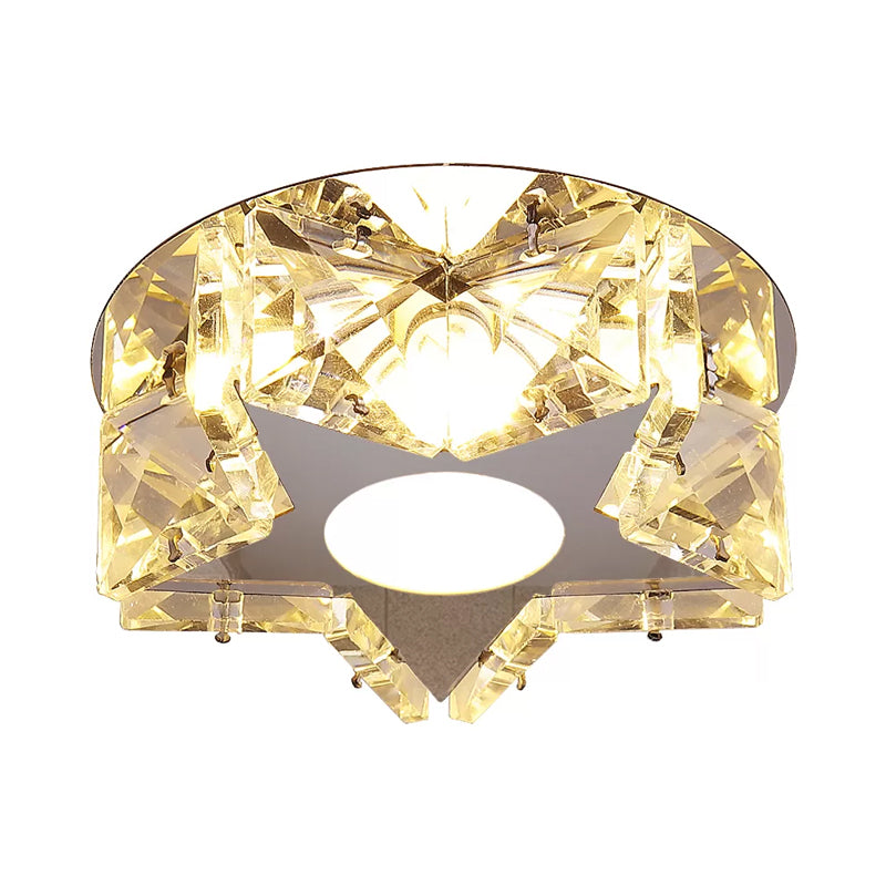 Circle/Star Flush Mount Fixture Simplicity Crystal Block Stainless-Steel LED Close to Ceiling Lighting for Corridor