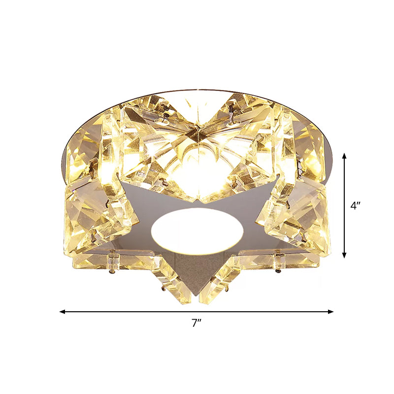 Circle/Star Flush Mount Fixture Simplicity Crystal Block Stainless-Steel LED Close to Ceiling Lighting for Corridor