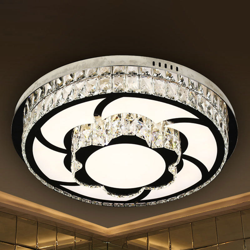 p Stainless-Steel Flower/Round Flushmount Light with Clear Faceted Crystal Shade