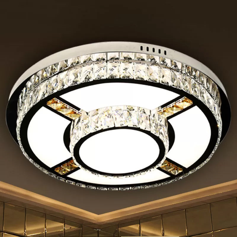 p Stainless-Steel Flower/Round Flushmount Light with Clear Faceted Crystal Shade