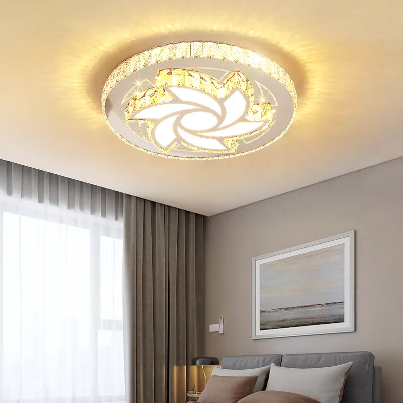 Spiral/Flower Flush Mount Lighting Contemporary Crystal LED Bedroom Ceiling Light Fixture in Stainless-Steel