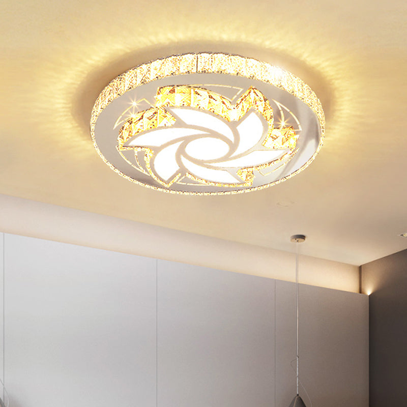 Spiral/Flower Flush Mount Lighting Contemporary Crystal LED Bedroom Ceiling Light Fixture in Stainless-Steel