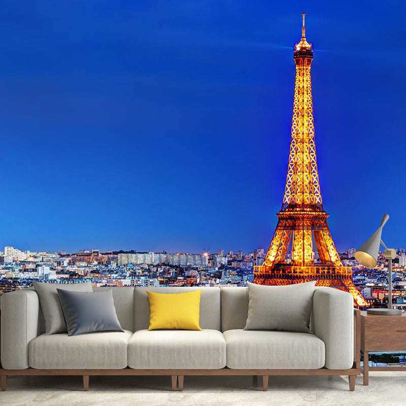 Photograph Night City Scenery Mural for Living Room, Dark Color, Personalized Size