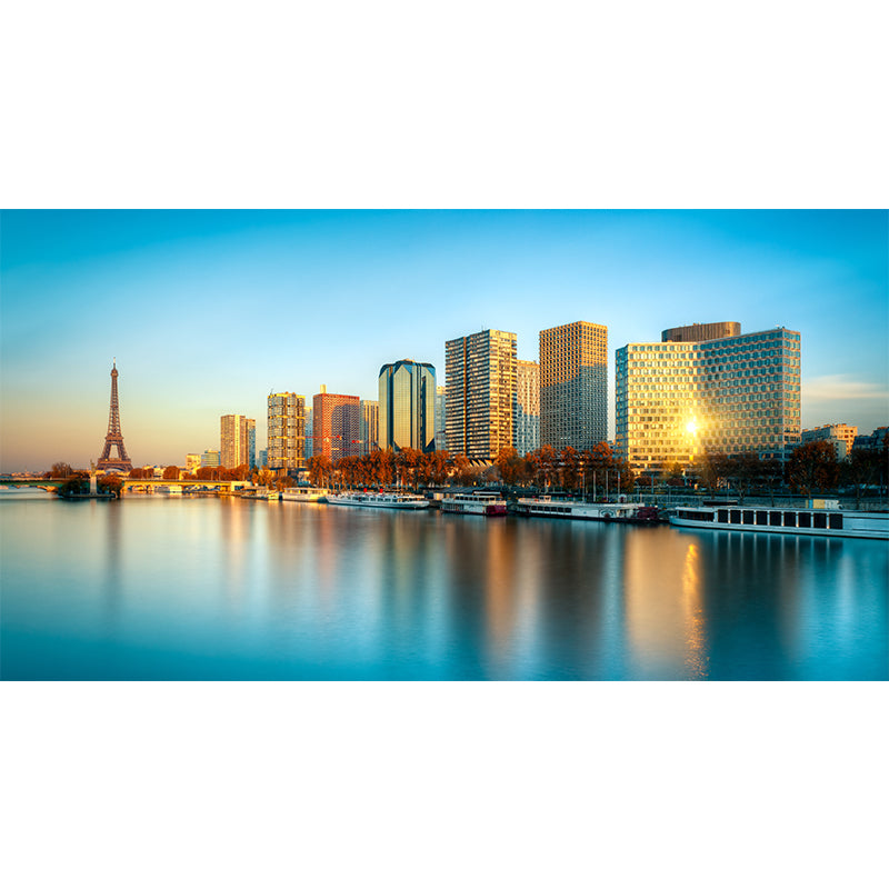 Urban Night City View Mural Bright Stain Resistant Wall Covering for Living Room