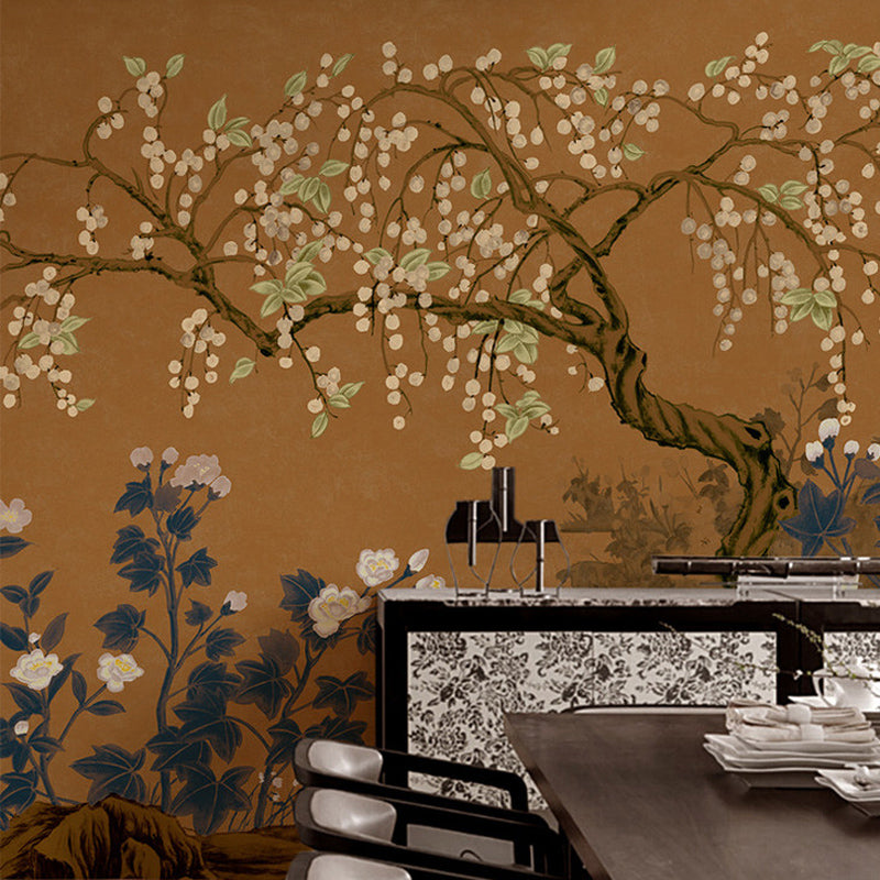 Asia Longan Trees Harvest Mural Dark Color Flower Wall Art for Dining Room, Custom-Made