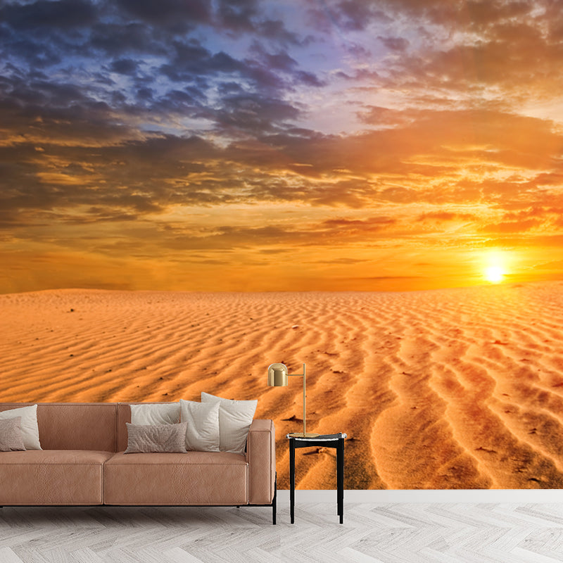 Big Sunset Desert Scenery Mural Decal Yellow Non-Woven Cloth Wall Art, Moisture Resistant, Custom Print