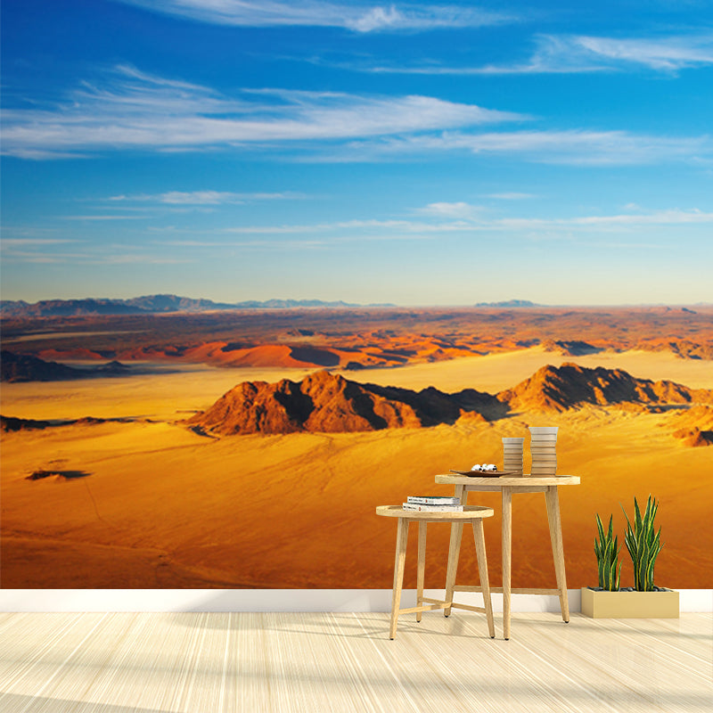 Photography Barren Land Mural Wallpaper for Living Room, Yellow-Blue, Made to Measure