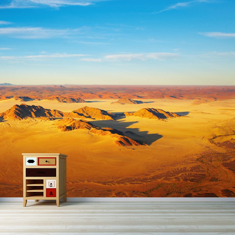 Photography Barren Land Mural Wallpaper for Living Room, Yellow-Blue, Made to Measure