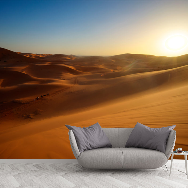 Modern Nightfall Desert View Mural Yellow Moisture Resistant Wall Art for Living Room