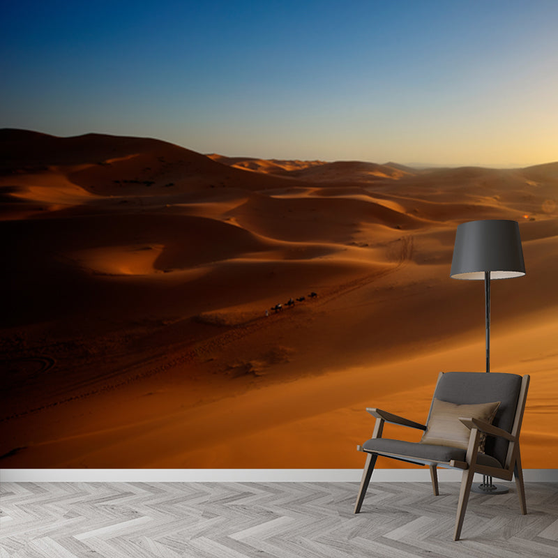 Modern Nightfall Desert View Mural Yellow Moisture Resistant Wall Art for Living Room