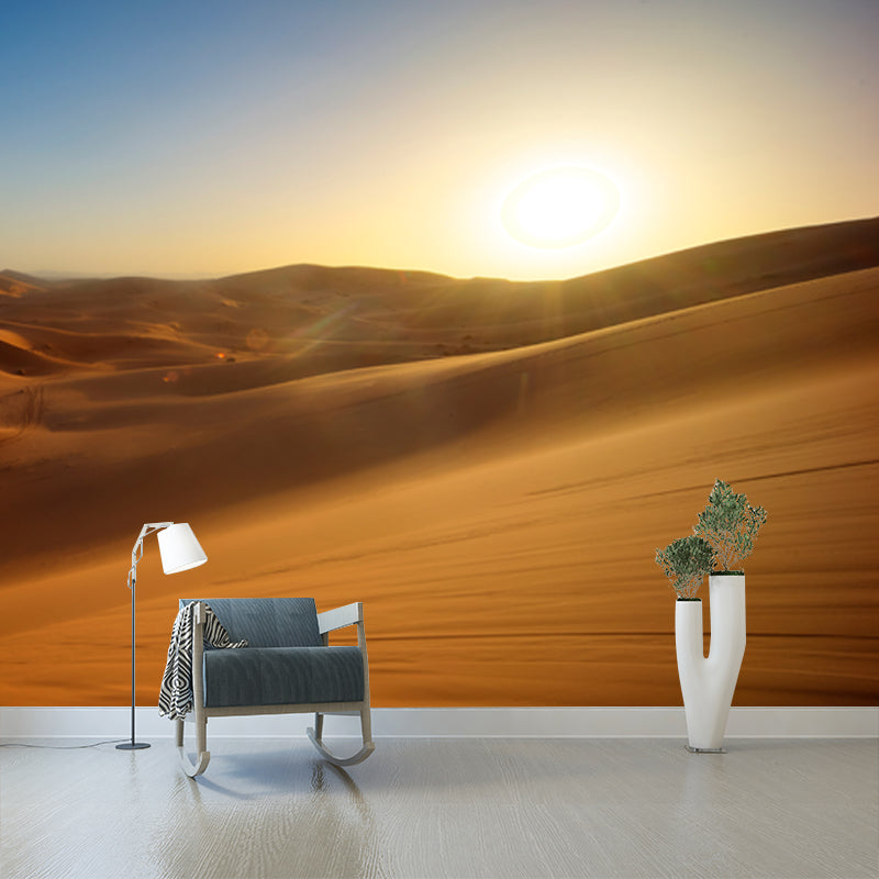 Modern Nightfall Desert View Mural Yellow Moisture Resistant Wall Art for Living Room