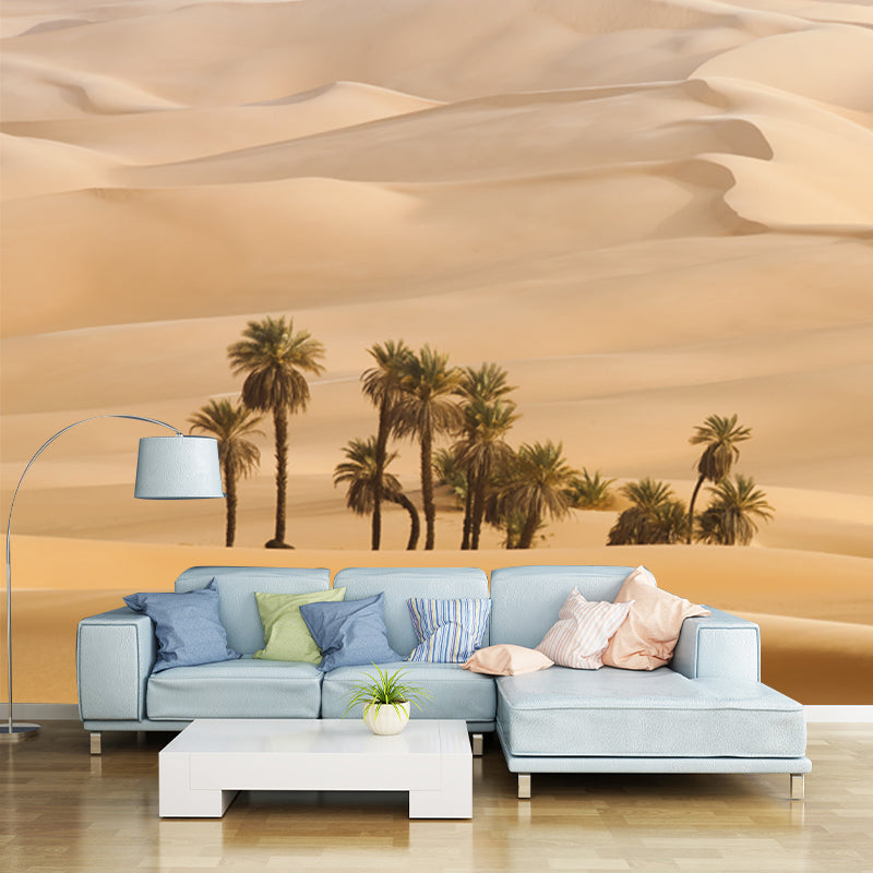 Huge Desert Palm Trees Mural Yellow Non-Woven Fabric Wall Decor, Waterproof, Custom Size