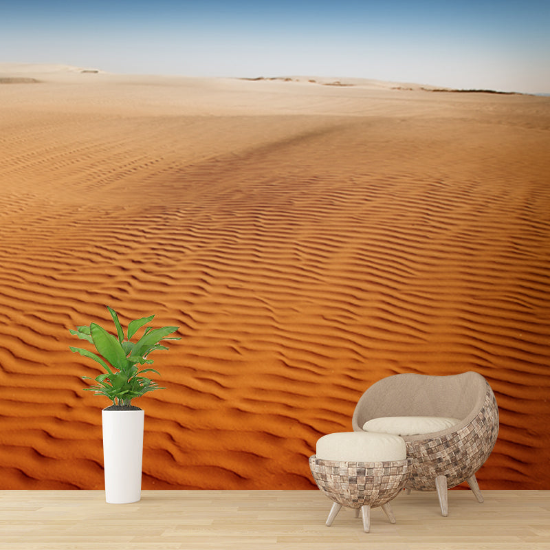 Desert Sand Waves Wall Mural Yellow Contemporary Wall Covering for Accent Wall, Made to Measure