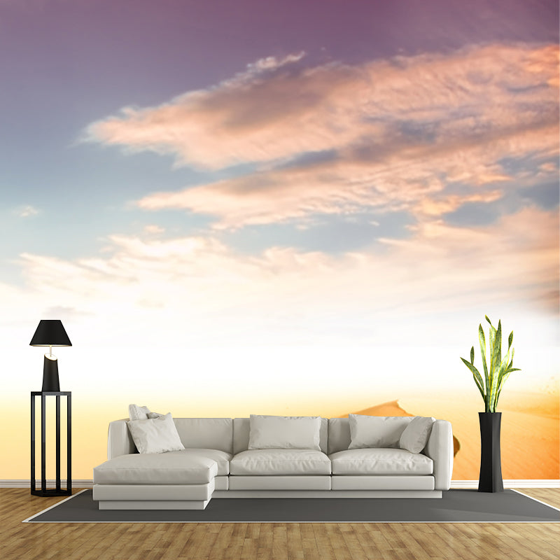 Desert and Sky View Mural Modern Non-Woven Material Wall Art in Yellow for Dining Room