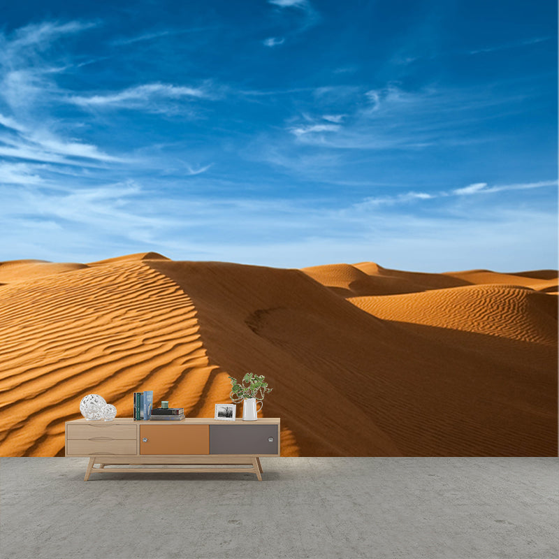 Non-Woven Washable Mural Modernist Sky and Sand Dunes Landscape Wall Art in Yellow