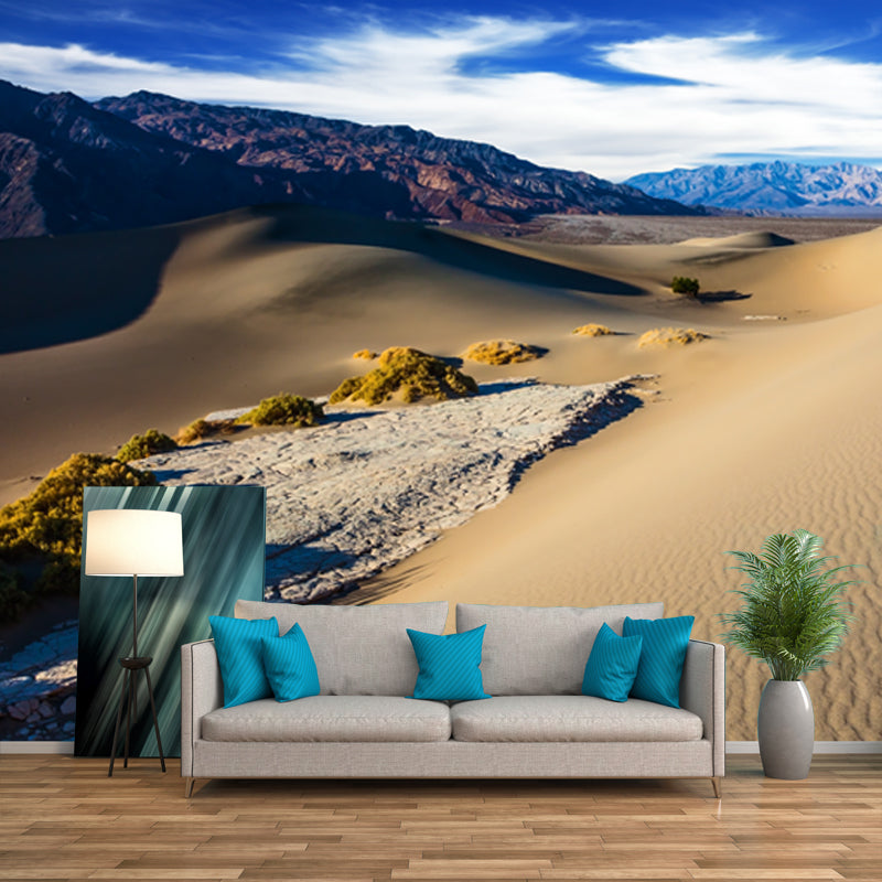 Big Modernist Wall Paper Mural Yellow Dune and Mountain Landscape Wall Covering, Custom Size