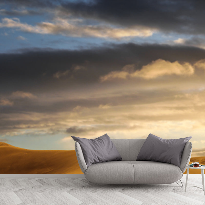 Modern Sundown Desert Landscape Mural Non-Woven Waterproofing Yellow Wall Art for Living Room
