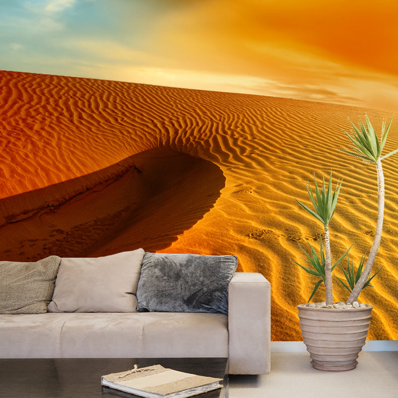Desert with Evening Glow Mural Decal Modern Smooth Wall Covering in Yellow for Home