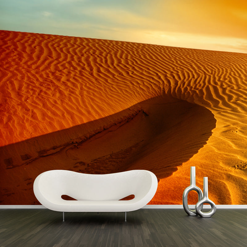 Desert with Evening Glow Mural Decal Modern Smooth Wall Covering in Yellow for Home