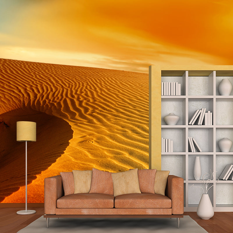 Desert with Evening Glow Mural Decal Modern Smooth Wall Covering in Yellow for Home