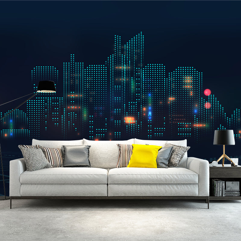 Modern 3D City View Mural Wallpaper Non Woven Moisture Resistant Black Wall Art for Living Room