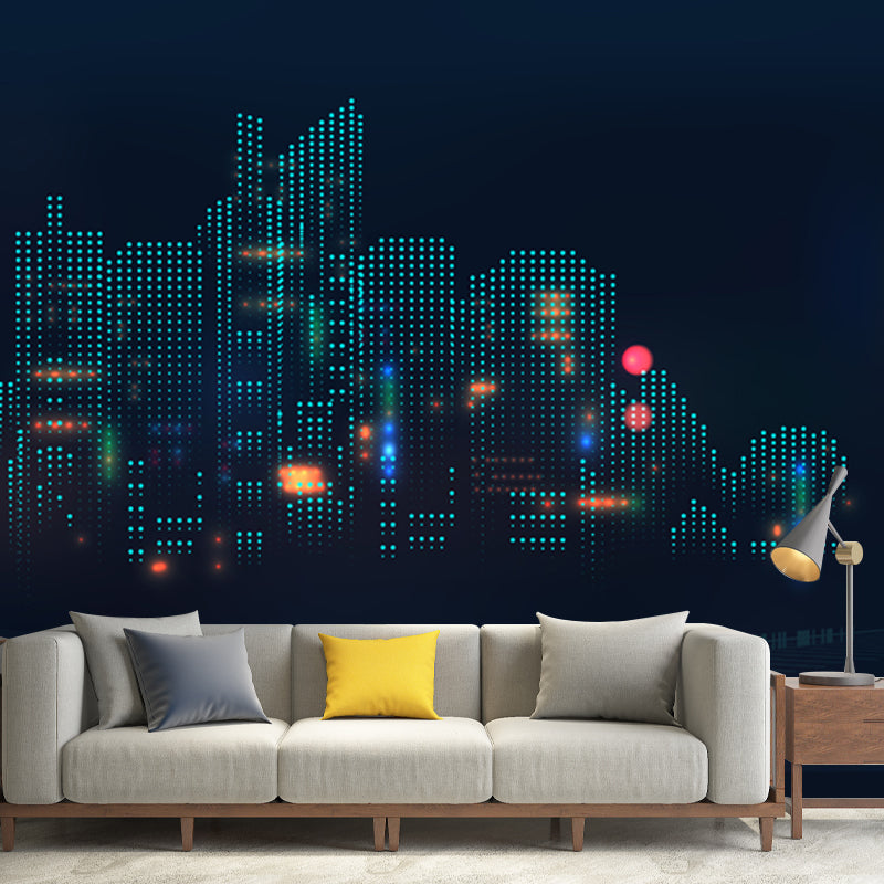 Modern 3D City View Mural Wallpaper Non Woven Moisture Resistant Black Wall Art for Living Room