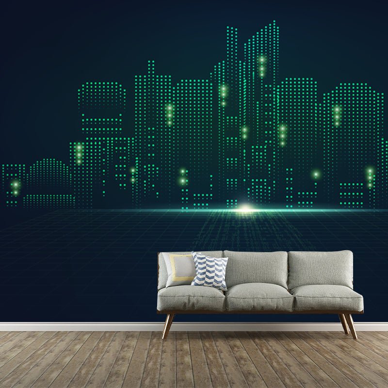 Stain Resistant Urban Buildings Mural Wallpaper Non-Woven Fictional Wall Decor for Girls Room