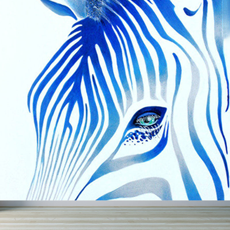 Contemporary Zebra Head Mural Non-Woven Stain-Proofing Soft Color Wall Art for Bathroom
