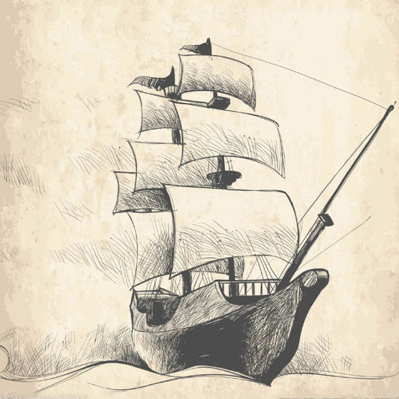 Modern Sailing Ship Mural Decal Pastel Color Guest Room Wall Art, Custom Printed