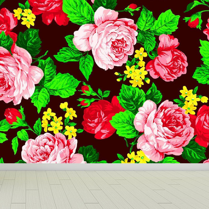 Romantic Floral Printed Mural Decal for Living Room, Pink, Custom Size Available