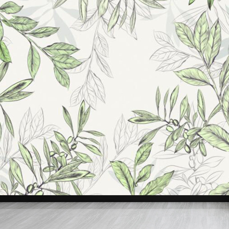Botanical Mural Wallpaper Pastel Color Contemporary Wall Covering for Living Room