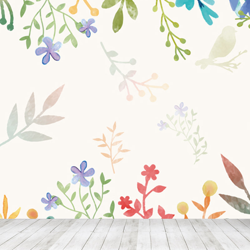 Botanical Mural Wallpaper Pastel Color Contemporary Wall Covering for Living Room