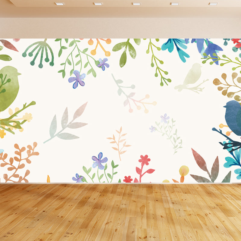 Botanical Mural Wallpaper Pastel Color Contemporary Wall Covering for Living Room