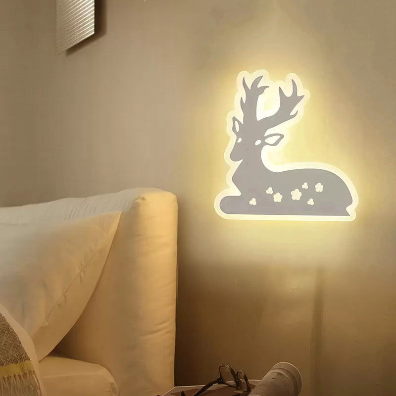 Corridor Stair Sika Deer Wall Light Acrylic Animal White Finish Sconce Light