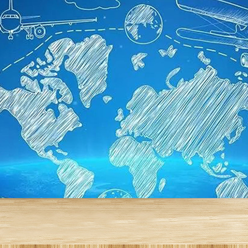 Full Size Illustration Modern Mural Wallpaper with Various World Map in Light Color