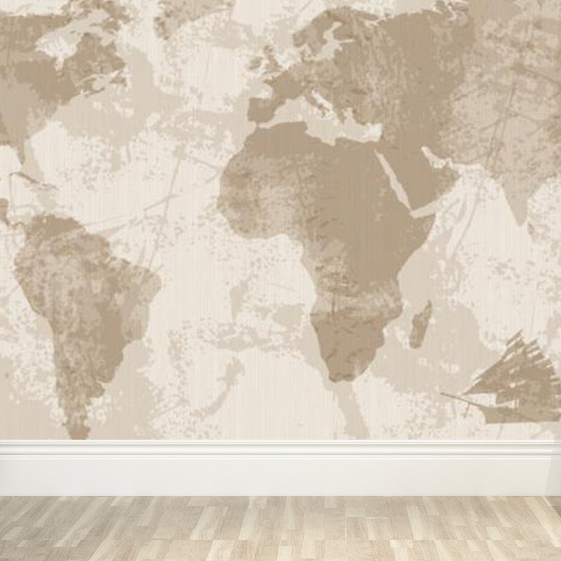 Full Size Illustration Modern Mural Wallpaper with Various World Map in Light Color