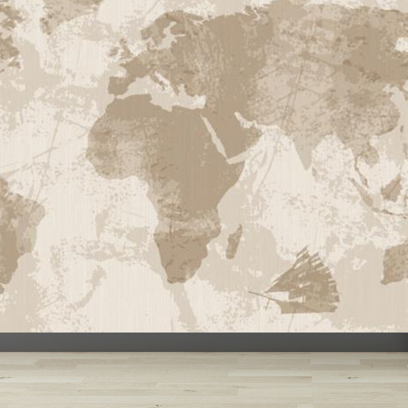 Full Size Illustration Modern Mural Wallpaper with Various World Map in Light Color