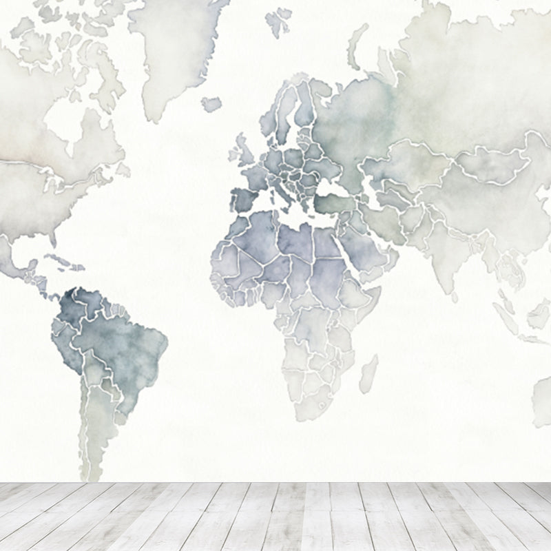 Full Size Illustration Modern Mural Wallpaper with Various World Map in Light Color