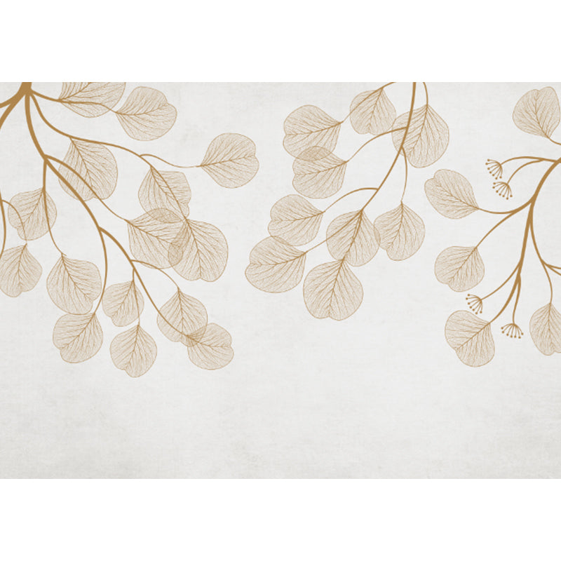 Light Color Botanical Mural Decal Moisture Resistant Contemporary Bathroom Wall Covering