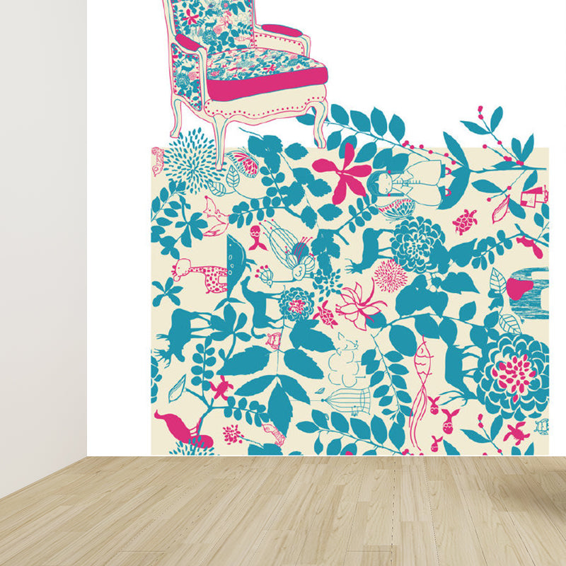 Pastel Color Flower Print Mural Wallpaper Moisture-Proof Wall Art for Dining Room