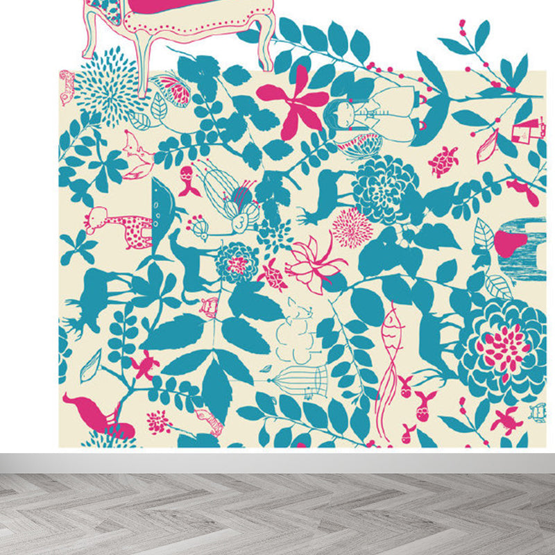 Pastel Color Flower Print Mural Wallpaper Moisture-Proof Wall Art for Dining Room