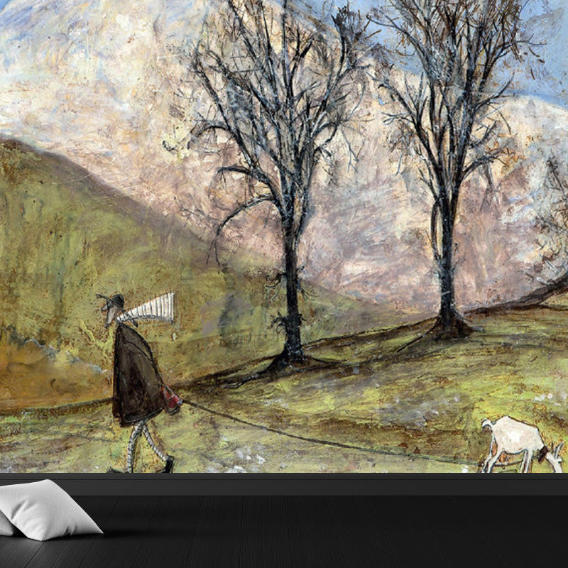 Illustration Style Botanical Wall Mural Giant Wall Covering for Dining Room, Custom