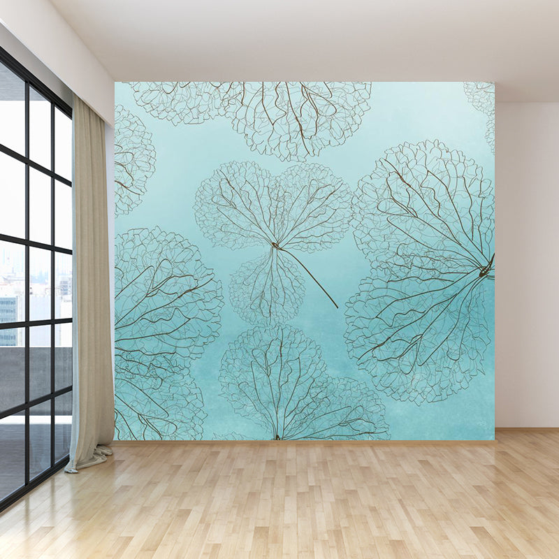 Illustration Style Botanical Wall Mural Giant Wall Covering for Dining Room, Custom