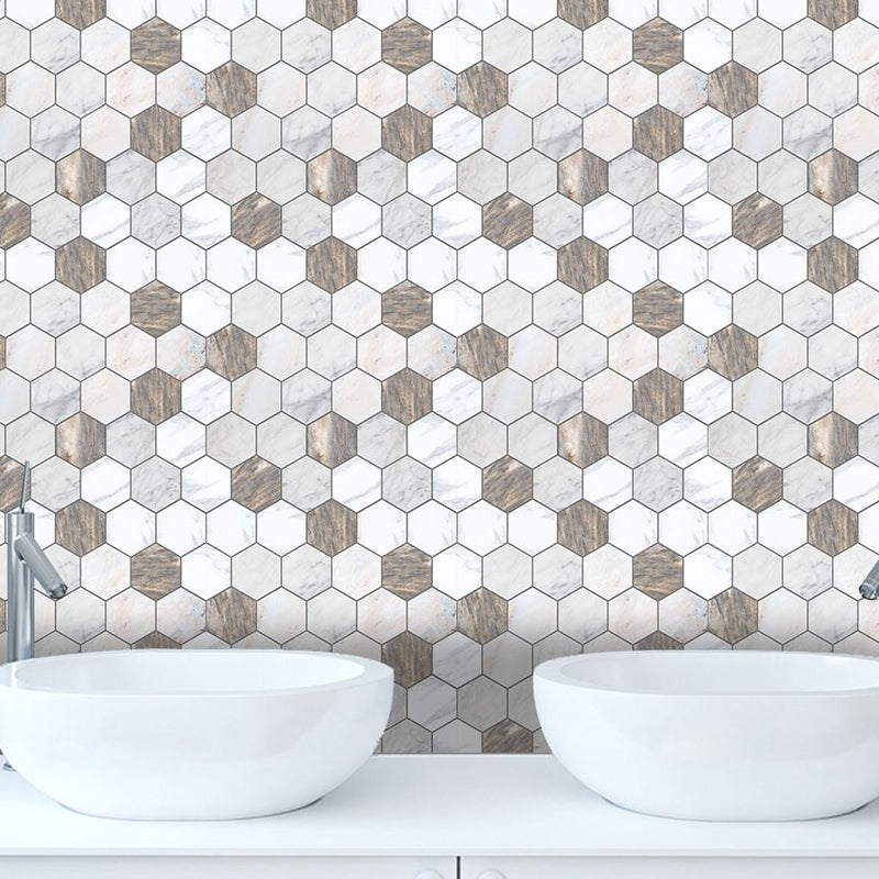 Grey Honeycomb Peel Wallpaper Panels Temporary Modern Style Kitchen Wall Decor, 50 Pcs