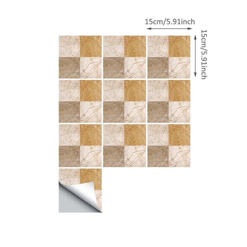 50 Pcs Mosaic Tile Stick Wallpapers Modern Classic Marble Wall Covering in Brown, 6' x 6"