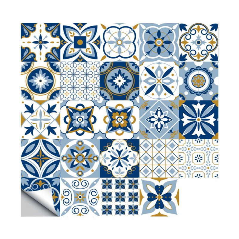 Boho-Chic Floral Wallpaper Panels PVC Self Adhesive Blue Wall Decor for Washroom